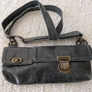 Vintage Odi Lynch Leather Gray Purse Strap Retro Style Gold/Brass Hardware